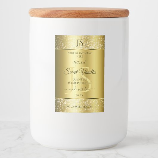Luxury Gold Soft Glitter-Initialen Productlabels Voedselcontainer Etiket (Voorkant)