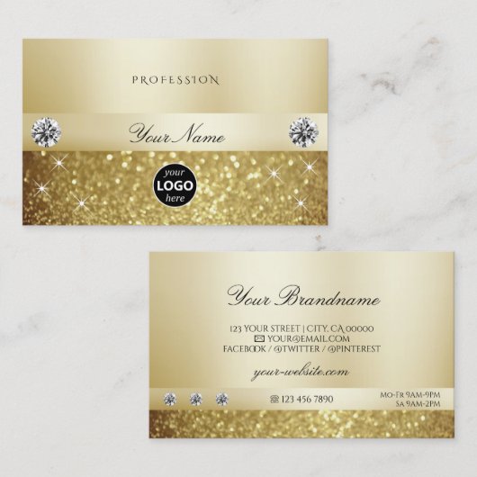 Luxury Gold Sparking Glitter met Logo Moderne Visitekaartje (Voorkant / Achterkant)