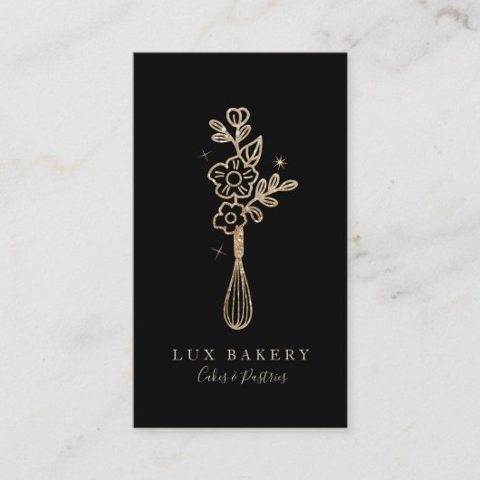 Luxury Gold Sparkle Bakers Floral Whisk Visitekaartje (Voorkant)