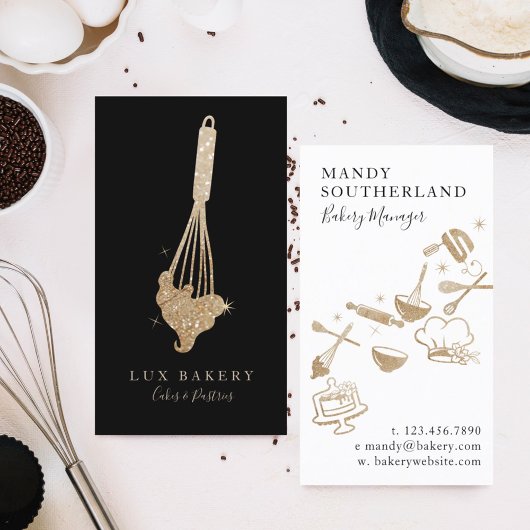 Luxury Gold Sparkle Bakers Golden Whisk Visitekaartje