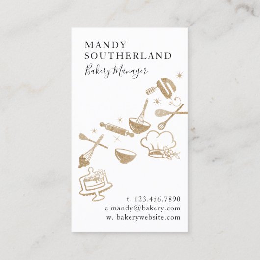 Luxury Gold Sparkle Bakers Golden Whisk Visitekaartje (Achterkant)