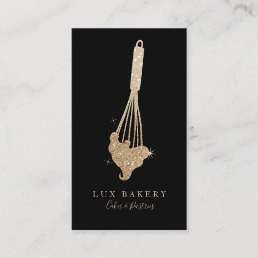 Luxury Gold Sparkle Bakers Golden Whisk Visitekaartje (Voorkant)