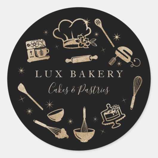 Luxury Gold Sparkle Baking Cooking Utile Bakery Ronde Sticker (Voorkant)