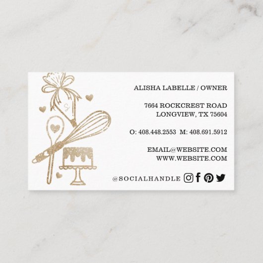 Luxury Gold Sparkle Baking Cooking Utile Bakery Visitekaartje (Achterkant)