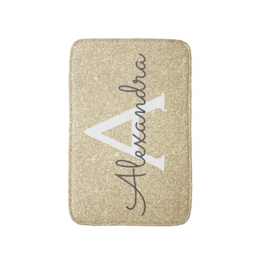 Luxury Gold Sparkle Glitter Monogram Naam Badmat (Voorkant Verticaal)