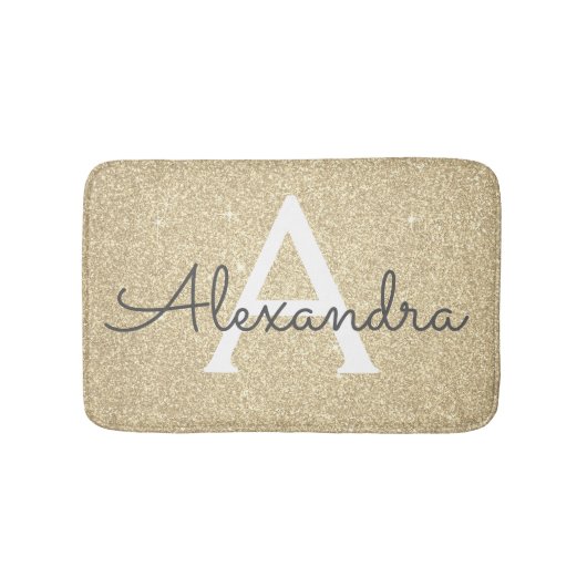 Luxury Gold Sparkle Glitter Monogram Naam Badmat (Voorkant)