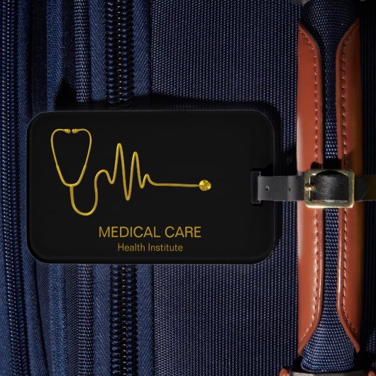 Luxury Gold Stethoscope ECG Wave EKG Line Medical Bagagelabel (Voorkant Insitu 4)