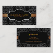 Luxury Gold Stripe Black Damask Visitekaartje (Voorkant / Achterkant)