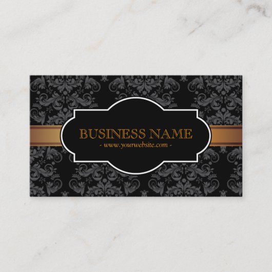 Luxury Gold Stripe Black Damask Visitekaartje (Voorkant)
