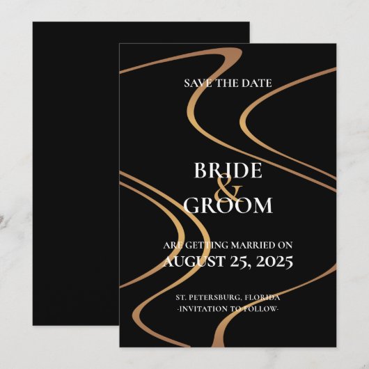 Luxury Gold Swirl Lines Sla de datumkaart op Kaart (Voorkant / Achterkant)