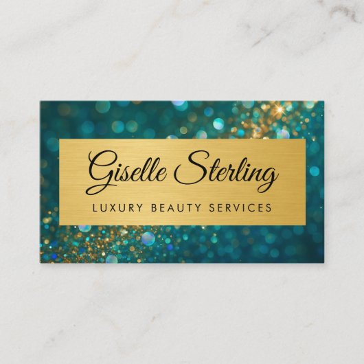 Luxury Gold Teal Opal Glitter QR Code Visitekaartje (Voorkant)