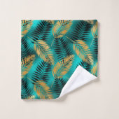 Luxury Gold Teal Tiger Stripe & Tropical Leaves Bad Handdoek (Wasdoekje)