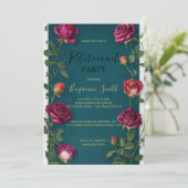 Luxury Gold Text Dark Turquoise Rose Retirement In Kaart (Staand voorkant)
