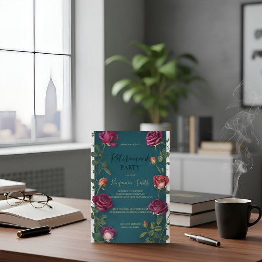 Luxury Gold Text Dark Turquoise Rose Retirement In Kaart