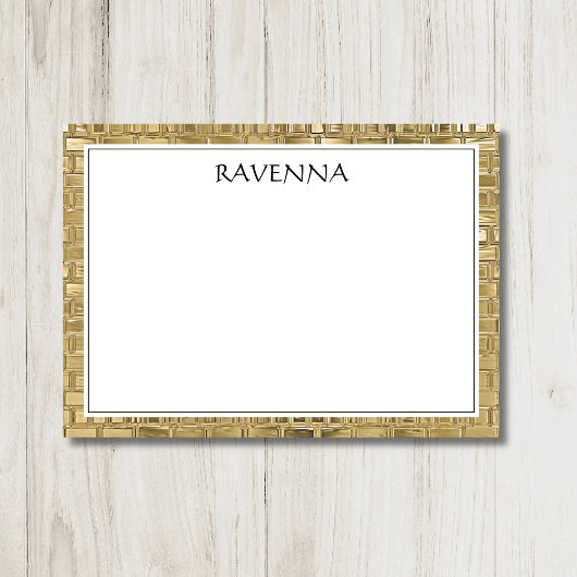 Luxury Gold Texture Black Border Name Script Notitiekaartje