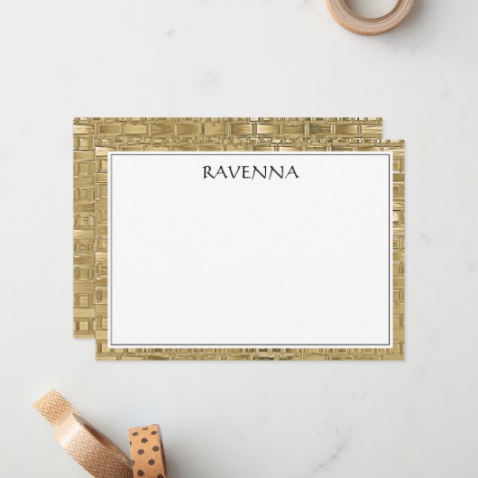 Luxury Gold Texture Black Border Name Script Notitiekaartje (Voorkant / Achterkant in situ)