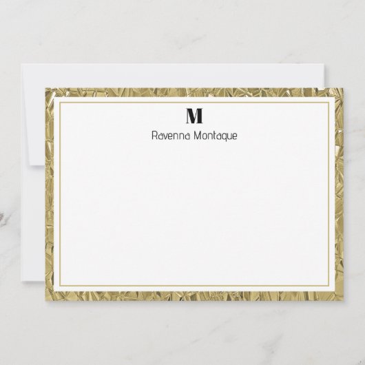 Luxury Gold Texture Border Black Monogram Script Notitiekaartje (Voorkant)