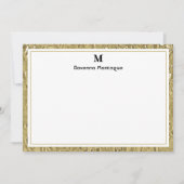 Luxury Gold Texture Border Black Monogram Script Notitiekaartje (Voorkant)