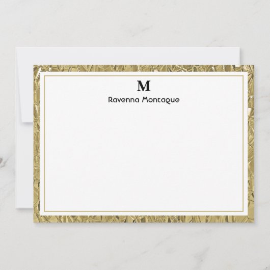 Luxury Gold Texture Border Black Monogram Script Notitiekaartje (Voorkant)