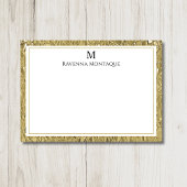 Luxury Gold Texture Border Black Monogram Script Notitiekaartje
