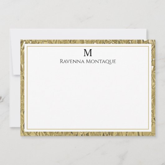 Luxury Gold Texture Border Black Monogram Script Notitiekaartje (Voorkant)