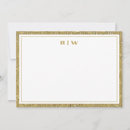 Luxury Gold Texture Border Simple Initial Script Notitiekaartje (Voorkant)