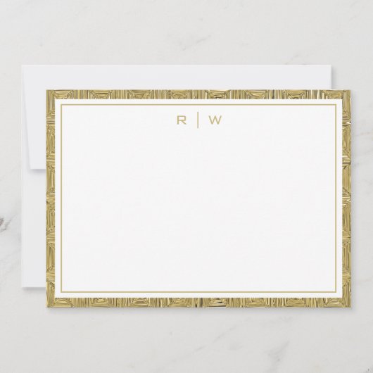 Luxury Gold Texture Border Simple Initial Script Notitiekaartje (Voorkant)