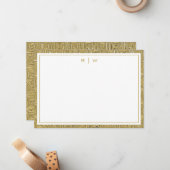 Luxury Gold Texture Border Simple Initial Script Notitiekaartje (Voorkant / Achterkant in situ)