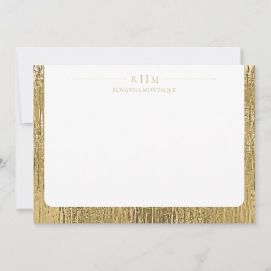 Luxury Gold Texture Lined Name Three Monogram Notitiekaartje (Voorkant)