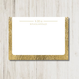 Luxury Gold Texture Lined Name Three Monogram Notitiekaartje