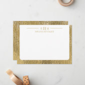 Luxury Gold Texture Lined Name Three Monogram Notitiekaartje (Voorkant / Achterkant in situ)