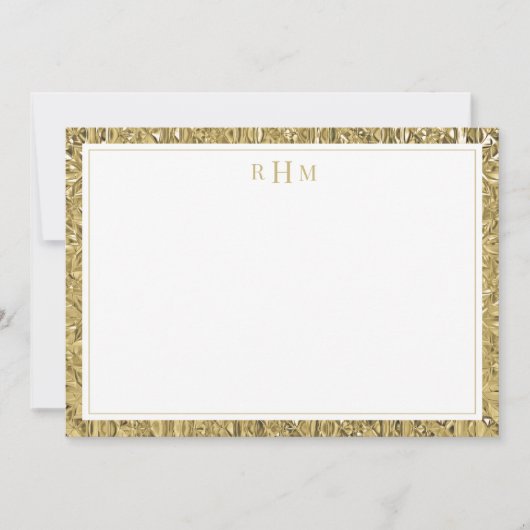 Luxury Gold Texture Two Border Three Monogram Notitiekaartje (Voorkant)
