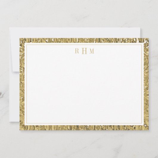 Luxury Gold Texture Two Border Three Monogram Notitiekaartje (Voorkant)