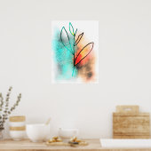 Luxury Gold Torquoise Glitter Botanical Drawing Poster (Keuken)