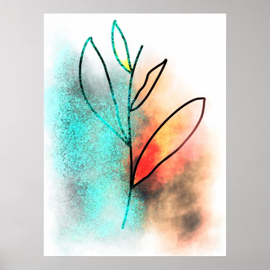 Luxury Gold Torquoise Glitter Botanical Drawing Poster (Voorkant)