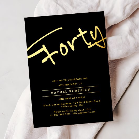 Luxury Gold Typography 40tH Birthday Party Real Folie Uitnodiging