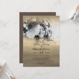 Luxury Gold Waterverf Overlay Photo Wedding Kaart