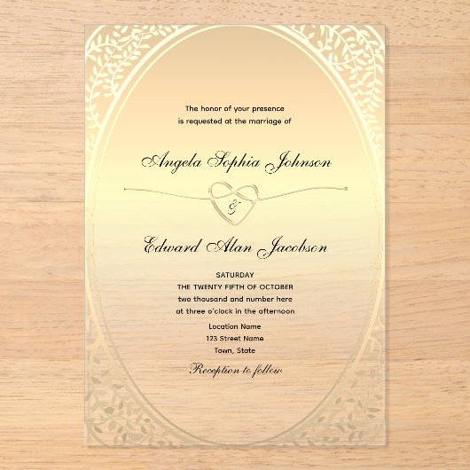 Luxury Gold Wedding Acryl Uitnodigingen (Voorkant)