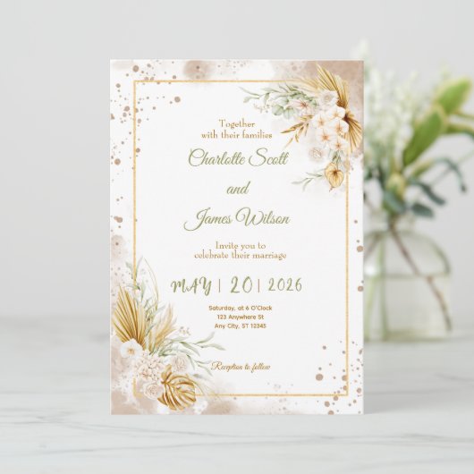 Luxury Gold Wedding Invitation Kaart (Staand voorkant)