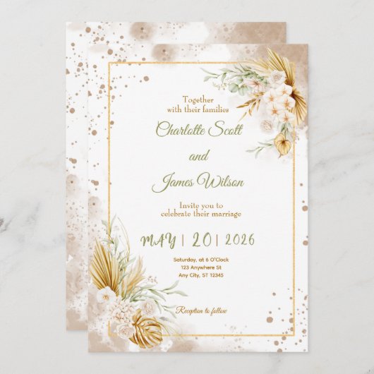 Luxury Gold Wedding Invitation Kaart (Voorkant / Achterkant)