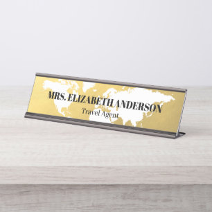 Luxury Gold Wereldkaart Bureau Naambordje