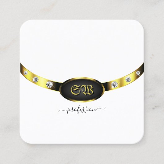 Luxury Gold White en Black Monogram met diamanten Vierkante Visitekaartje (Voorkant)