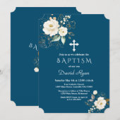 Luxury Gold White Flowers Cross Boy Baptisme Kaart (Voorkant / Achterkant)