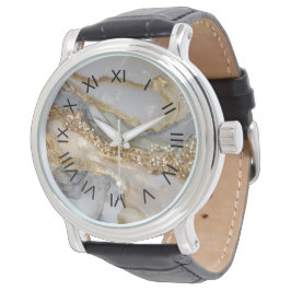 Luxury Gold & White Flowing Marble Horloge