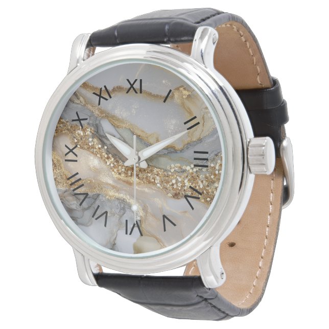Luxury Gold & White Flowing Marble Horloge (Gekanteld)