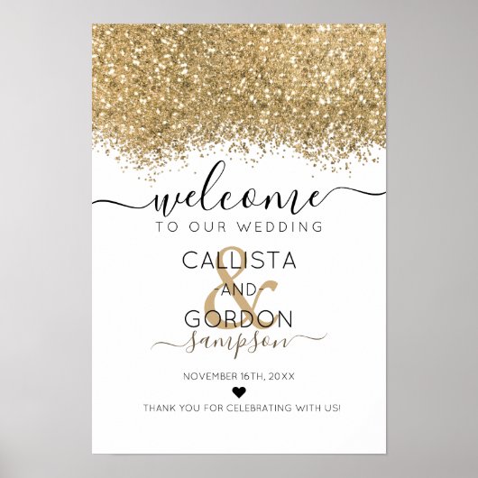 Luxury Gold White Glitter Confetti Weddenschap Wel Poster (Voorkant)