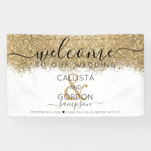 Luxury Gold White Glitter Confetti Weddenschap Wel Spandoek