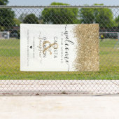 Luxury Gold White Glitter Confetti Weddenschap Wel Spandoek (Insitu)