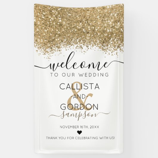 Luxury Gold White Glitter Confetti Weddenschap Wel Spandoek (Verticaal)