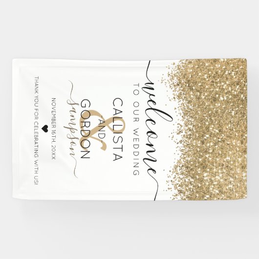 Luxury Gold White Glitter Confetti Weddenschap Wel Spandoek (Horizontaal)